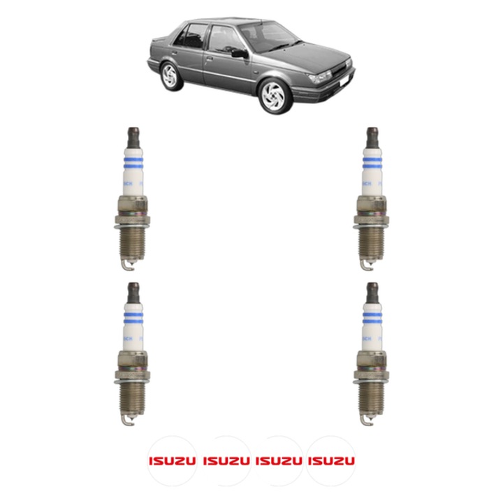 Set 4 Bujii Scanteie ISUZU GEMINI (JT) 1.6 GTI 16V 114 CP din 1988 - 1990, bujie motor, Bosch, 4x Stickere auto cu ISUZU