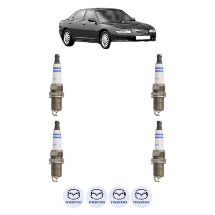 Set 4 Bujii Scanteie MAZDA XEDOS 6 (CA) 1.6 16V 107 CP din 1994 - 1999, bujie motor, Bosch, 4x Stickere auto cu MAZDA