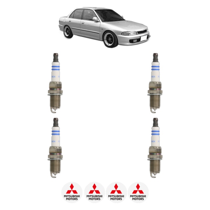 Set 4 Bujii Scanteie MITSUBISHI LANCER V (CB_A, CD_A, CE_A) 1.6 16V (CB4A) 120 CP din 1992 - 1996, bujie motor, Bosch, 4x Stickere auto cu MITSUBISHI