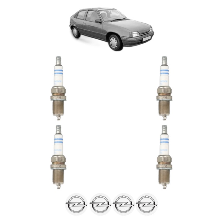 Set 4 Bujii Scanteie OPEL KADETT E Hatchback (T85) 2.0 GSI 16V (C08, C48, D08, D48) 150 CP din 1988 - 1991, bujie motor, Bosch, 4x Stickere auto cu OPEL