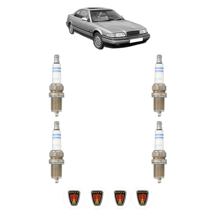 Set 4 Bujii Scanteie ROVER 800 Coupe 820 16V 136 CP din 1997 - 1999, bujie motor, Bosch, 4x Stickere auto cu ROVER
