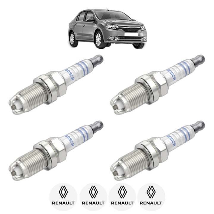 Set 4 Bujii Scanteie RENAULT LOGAN/STEPWAY II (L8_) 1.6 82 CP din 2014, bujie motor, Bosch, 4x Stickere auto cu RENAULT