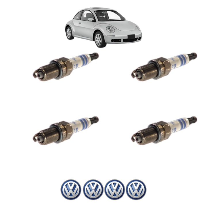 Set 4 Bujii Scanteie Volkswagen NEW BEETLE (9C1, 1C1) 1.4 75 CP din 2001 - 2010, bujie motor, Bosch, 4x Stickere auto cu Volkswagen