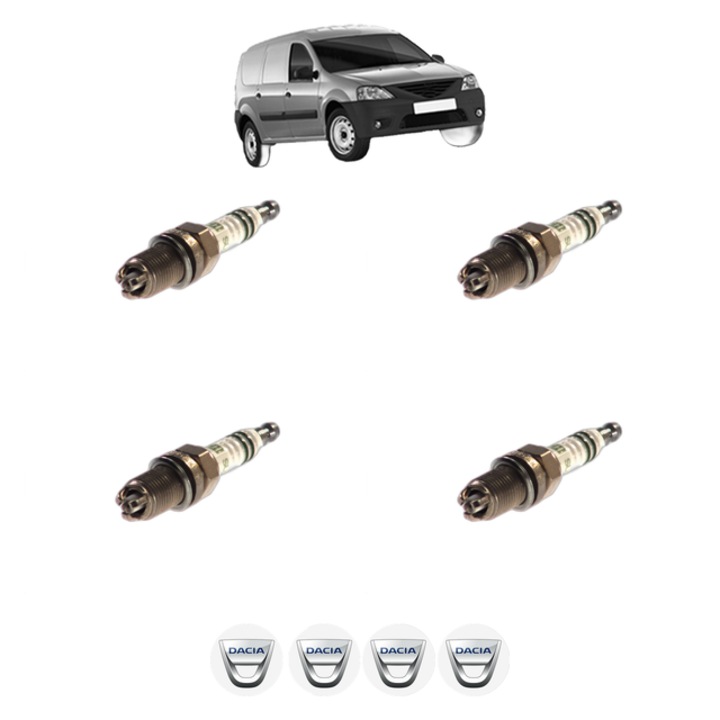Set 4 Bujii Scanteie DACIA LOGAN EXPRESS (FS_) 1.6 MPI 85 84 CP din 2010, bujie motor, Bosch, 4x Stickere auto cu DACIA