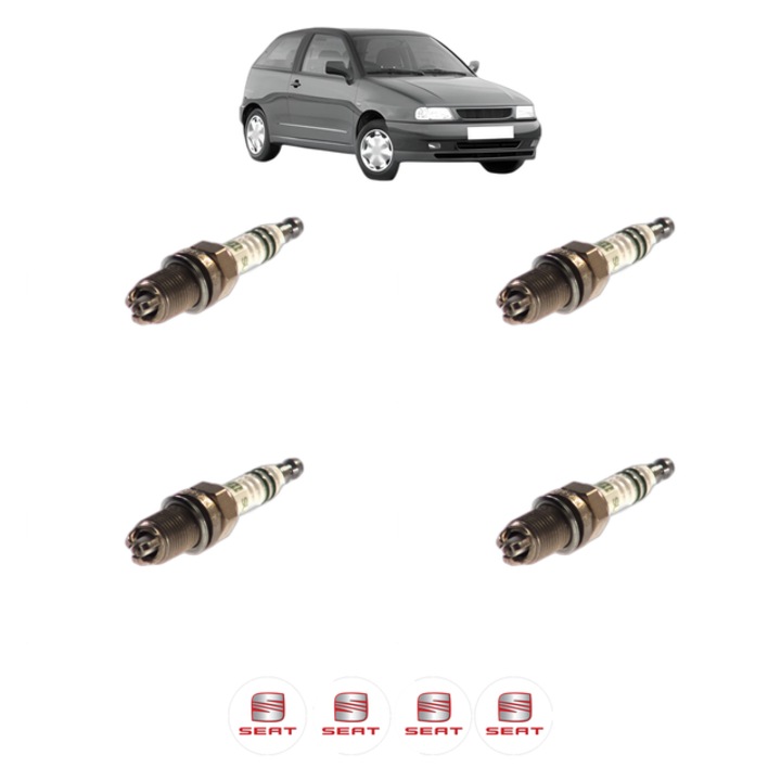 Set 4 Bujii Scanteie SEAT IBIZA II (6K1) 1.6 i 101 CP din 1996 - 2002, bujie motor, Bosch, 4x Stickere auto cu SEAT