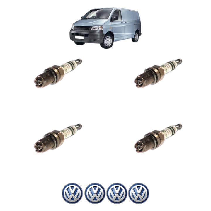 Set 4 Bujii Scanteie Volkswagen TRANSPORTER T5 Van (7HA, 7HH, 7EA, 7EH) 2.0 BiFuel 115 CP din 2007 - 2015, bujie motor, Bosch, 4x Stickere auto cu Volkswagen