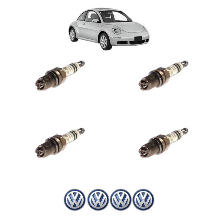 Set 4 Bujii Scanteie Volkswagen NEW BEETLE (9C1, 1C1) 1.6 102 CP din 2000 - 2010, bujie motor, Bosch, 4x Stickere auto cu Volkswagen