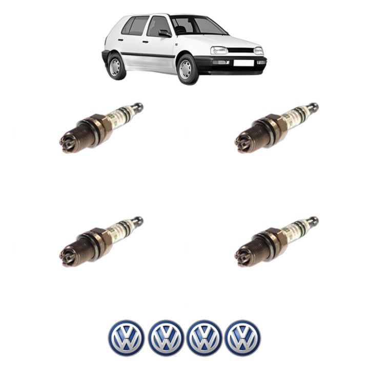 Set 4 Bujii Scanteie Volkswagen GOLF III (1H1) 1.6 101 CP din 1995 - 1997, bujie motor, Bosch, 4x Stickere auto cu Volkswagen