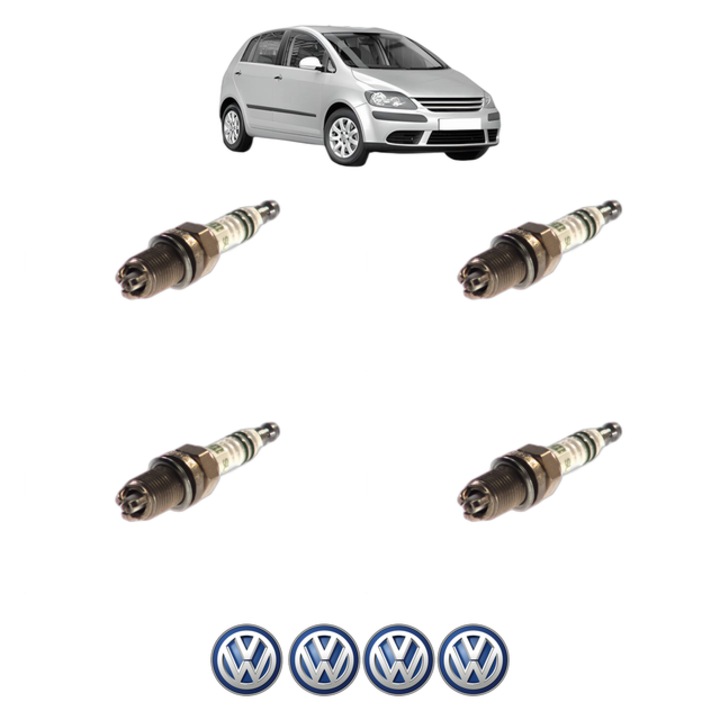 Set 4 Bujii Scanteie Volkswagen GOLF PLUS V (5M1, 521) 1.6 MultiFuel 102 CP din 2007 - 2013, bujie motor, Bosch, 4x Stickere auto cu Volkswagen