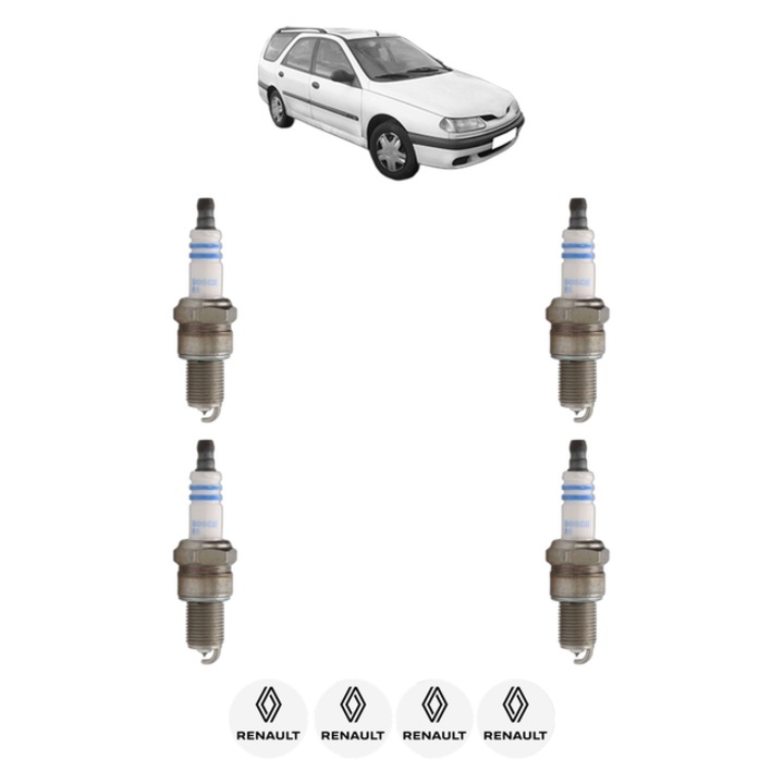Set 4 Bujii Scanteie RENAULT LAGUNA I Grandtour (K56_) 1.8 (K56Z) 94 CP din 1995 - 2001, bujie motor, Bosch, 4x Stickere auto cu RENAULT