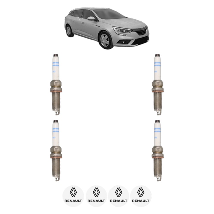 Set 4 Bujii Scanteie RENAULT MEGANE IV Grandtour (K9A/M/N_) 1.0 TCe 115 (K9MB, K9MW) 114 CP din 2021, bujie motor, Bosch, 4x Stickere auto cu RENAULT