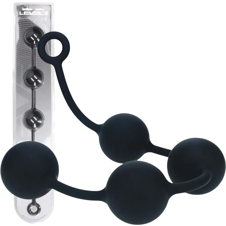 Bile anale rotunde din silicon, Levelz, XXL - 60 mm, Negru, cu maner pentru degete