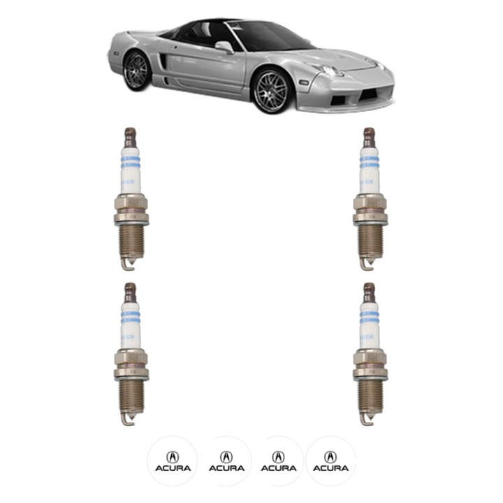 Set 4 Bujii Scanteie ACURA NSX Targa (NA1) T 3.0 256 CP din 1995 - 1997, bujie motor, Bosch, 4x Stickere auto cu ACURA