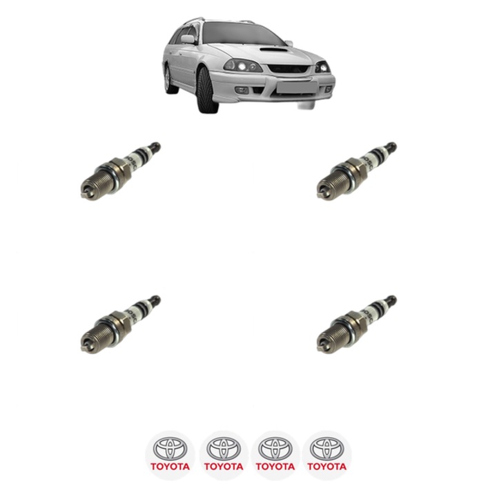 Set 4 Bujii Scanteie TOYOTA CALDINA Estate (_T21_) 2.0 4WD (ST215W_, ST215W) 261 CP din 2000 - 2001, bujie motor, Bosch, 4x Stickere auto cu TOYOTA