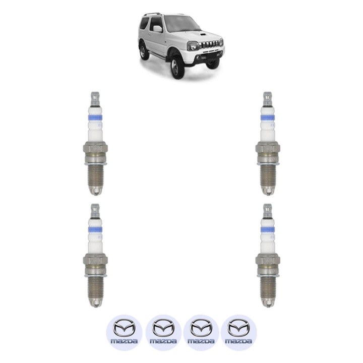 Set 4 Bujii Scanteie MAZDA AZ OFFROAD (JB, JM) 0.7 All-wheel Drive (JB23, JM23W) 64 CP din 1998, bujie motor, Bosch, 4x Stickere auto cu MAZDA
