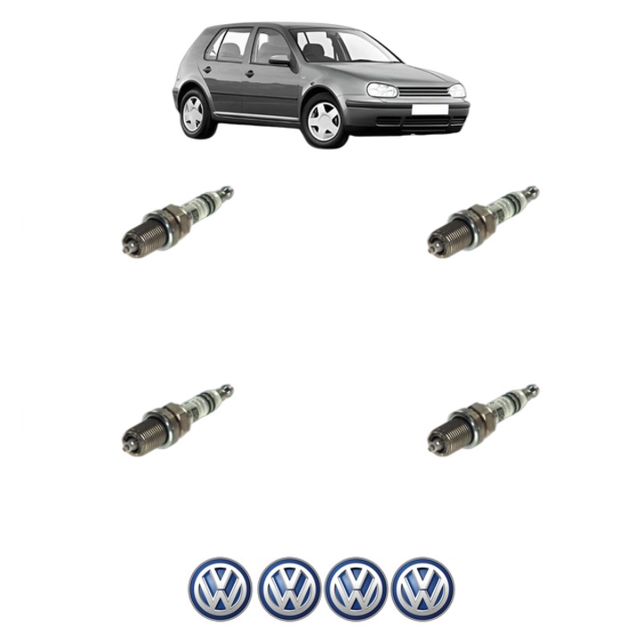 Set 4 Bujii Scanteie Volkswagen GOLF IV (1J1) 2.3 V5 150 CP din 1997 - 2000, bujie motor, Bosch, 4x Stickere auto cu Volkswagen