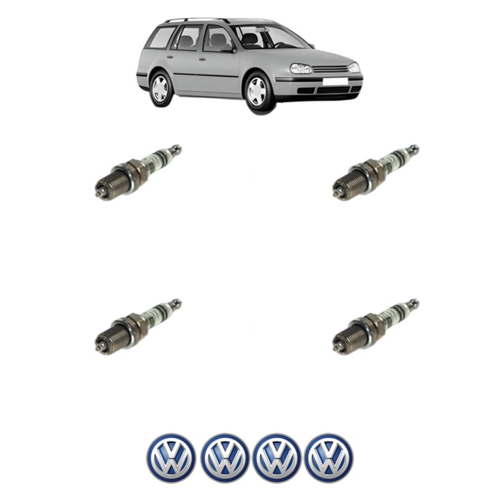 Set 4 Bujii Scanteie Volkswagen GOLF IV Variant (1J5) 2.3 V5 4motion 150 CP din 1999 - 2006, bujie motor, Bosch, 4x Stickere auto cu Volkswagen
