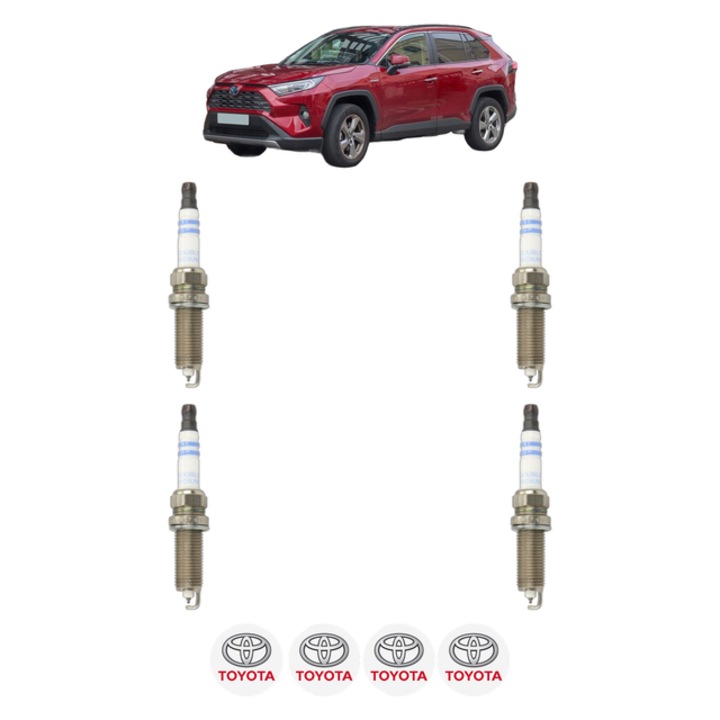 Set 4 Bujii Scanteie TOYOTA RAV 4 IV (_A4_) 2.0 4WD (ZSA44_) 151 CP din 2015 - 2018, bujie motor, Bosch, 4x Stickere auto cu TOYOTA