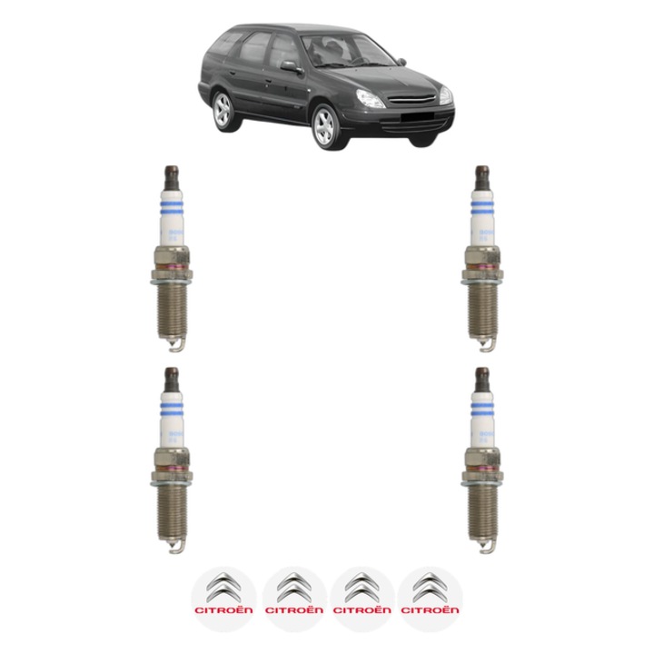 Set 4 Bujii Scanteie CITROEN XSARA Break (N2) 1.6 16V 109 CP din 2000 - 2005, bujie motor, Bosch, 4x Stickere auto cu CITROEN