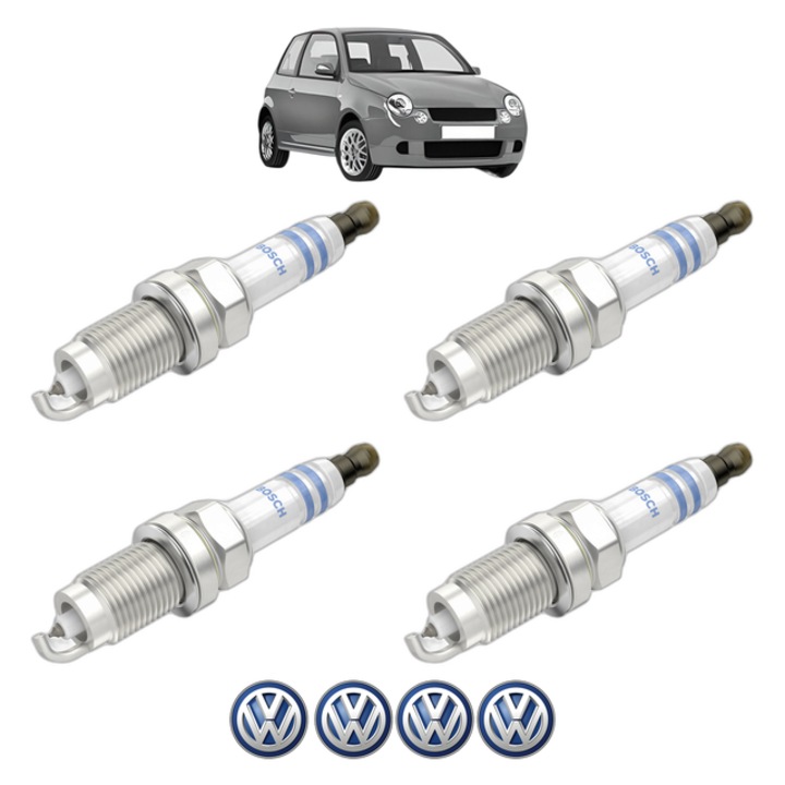 Set 4 Bujii Scanteie Volkswagen LUPO I (6X1, 6E1) 1.4 16V 75 CP din 1998 - 2005, bujie motor, Bosch, 4x Stickere auto cu Volkswagen