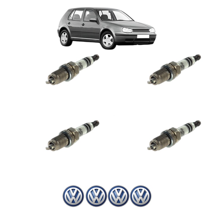 Set 4 Bujii Scanteie Volkswagen GOLF IV (1J1) 2.3 V5 170 CP din 2000 - 2005, bujie motor, Bosch, 4x Stickere auto cu Volkswagen