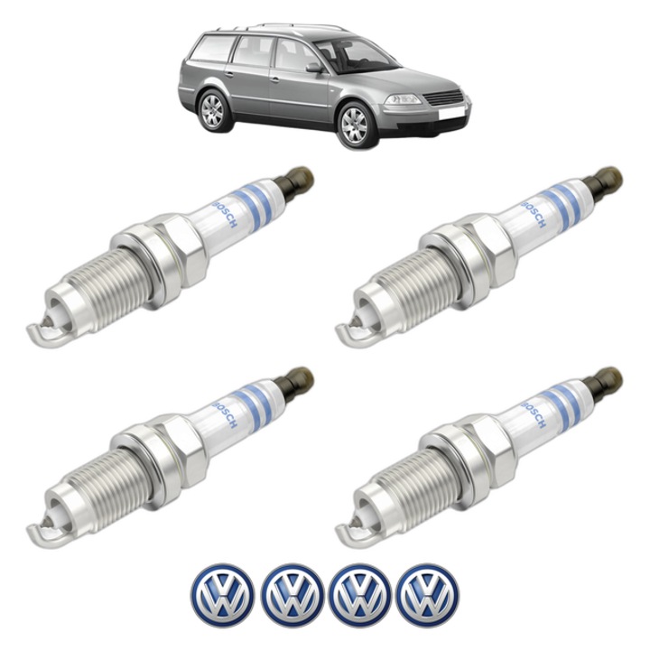 Set 4 Bujii Scanteie Volkswagen PASSAT B5.5 Variant (3B6) 4.0 W8 4motion 275 CP din 2001 - 2004, bujie motor, Bosch, 4x Stickere auto cu Volkswagen