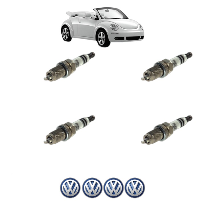 Set 4 Bujii Scanteie Volkswagen NEW BEETLE Convertible (1Y7) 2.0 115 CP din 2002 - 2010, bujie motor, Bosch, 4x Stickere auto cu Volkswagen