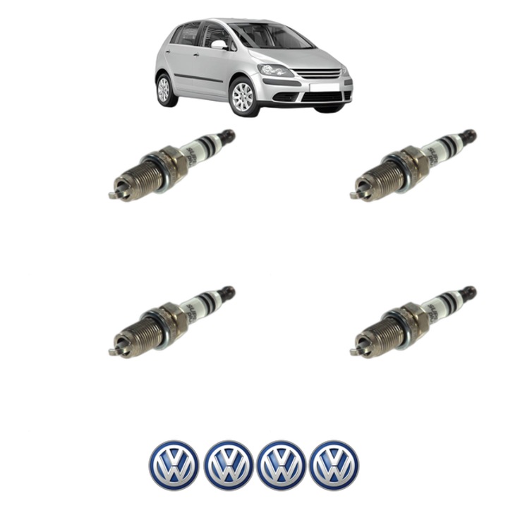 Set 4 Bujii Scanteie Volkswagen GOLF PLUS V (5M1, 521) 2.0 FSI 150 CP din 2005 - 2008, bujie motor, Bosch, 4x Stickere auto cu Volkswagen