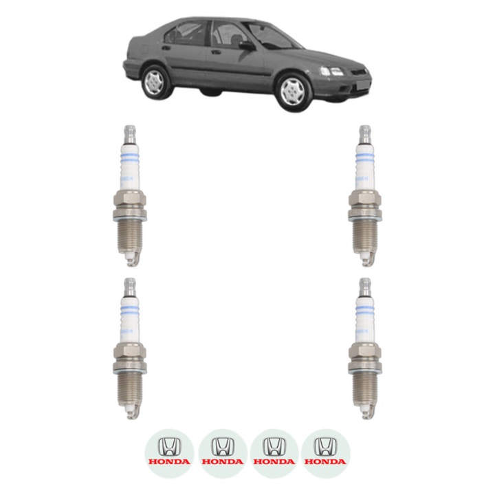 Set 4 Bujii Scanteie HONDA CIVIC VI Fastback (MA, MB) 1.6 16V (MB4) 116 CP din 1997 - 2001, bujie motor, Bosch, 4x Stickere auto cu HONDA