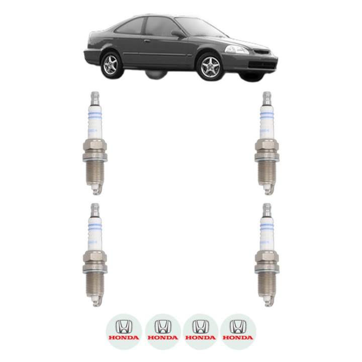 Set 4 Bujii Scanteie HONDA CIVIC VI Saloon (EJ, EK, SO) 1.6 (EK1, EJ6) 120 CP din 1995 - 2000, bujie motor, Bosch, 4x Stickere auto cu HONDA