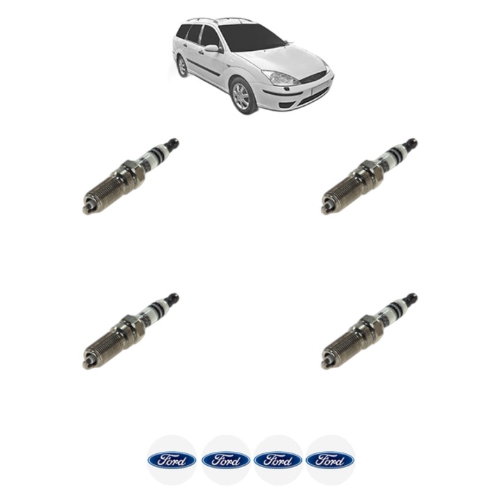 Set 4 Bujii Scanteie FORD FOCUS I Estate Van (DNW) 1.8 116 CP din 1999 - 2005, bujie motor, Bosch, 4x Stickere auto cu FORD