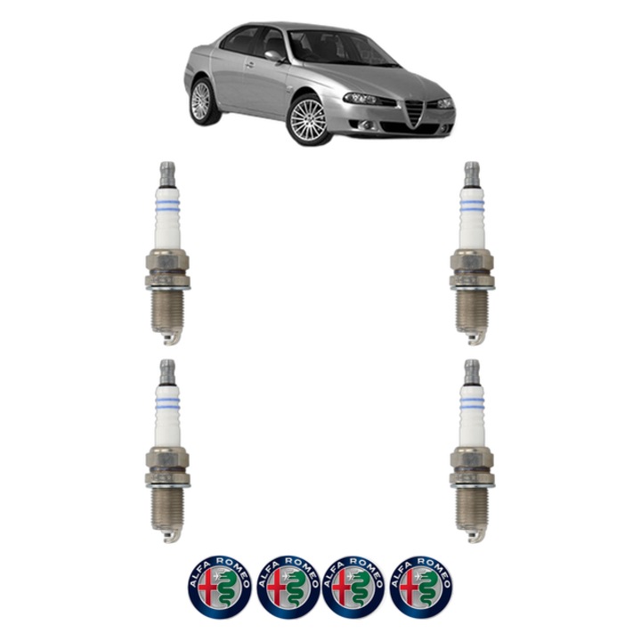 Set 4 Bujii Scanteie ALFA ROMEO 156 (932_) 1.8 16V T.SPARK (932.A3) 144 CP din 1997 - 2000, bujie motor, Bosch, 4x Stickere auto cu ALFA ROMEO