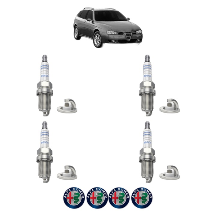 Set 4 Bujii Scanteie ALFA ROMEO 156 Sportwagon (932_) 1.6 16V T.SPARK. (932B4100) 120 CP din 2000 - 2006, bujie motor, Bosch, 4x Stickere auto cu ALFA ROMEO