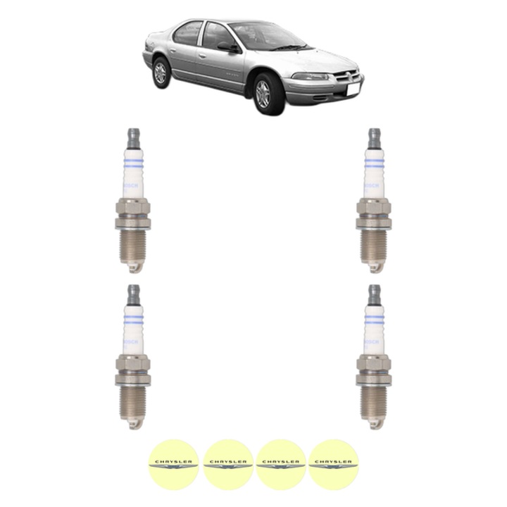 Set 4 Bujii Scanteie CHRYSLER STRATUS (JA) 2.0 LE 131 CP din 1995 - 2001, bujie motor, Bosch, 4x Stickere auto cu CHRYSLER