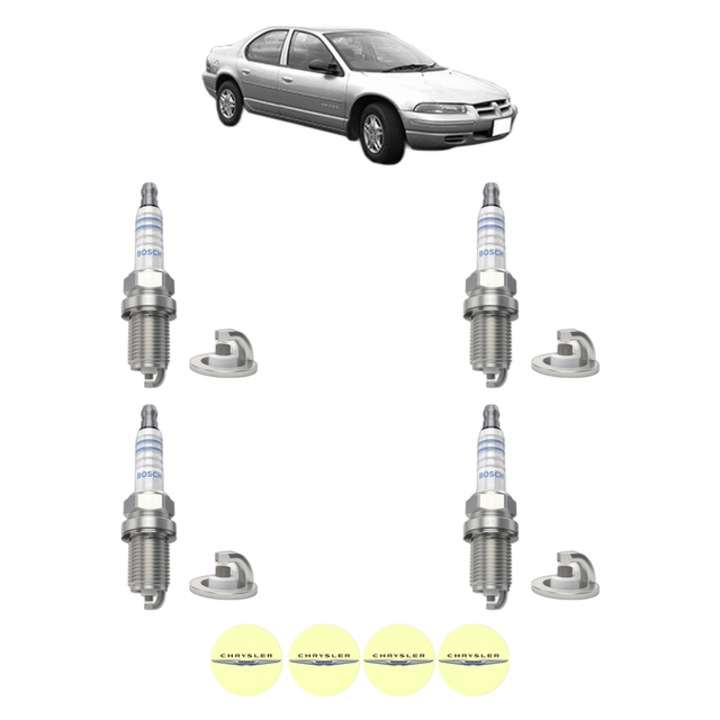 Set 4 Bujii Scanteie CHRYSLER STRATUS (JA) 2.0 LE 131 CP din 1995 - 2001, bujie motor, Bosch, 4x Stickere auto cu CHRYSLER