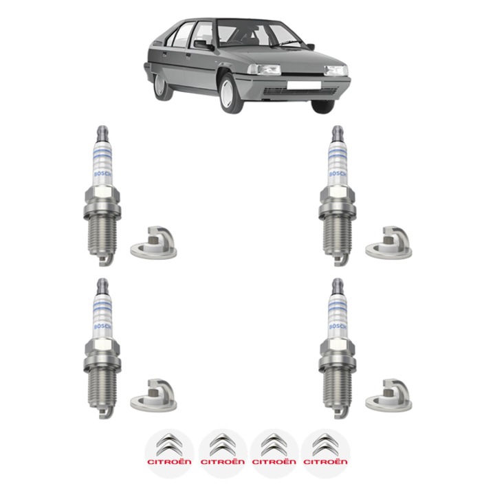 Set 4 Bujii Scanteie CITROEN BX (XB-_) 16 (XB180Z) 103 CP din 1986 - 1993, bujie motor, Bosch, 4x Stickere auto cu CITROEN