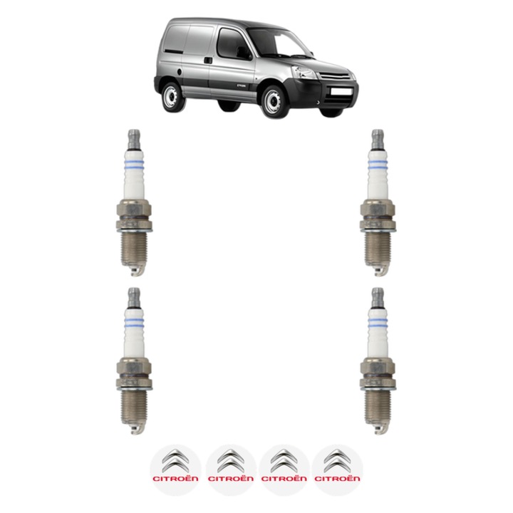 Set 4 Bujii Scanteie CITROEN BERLINGO / BERLINGO FIRST Box Body/MPV (M_) 1.4 bivalent 65 CP din 2002 - 2011, bujie motor, Bosch, 4x Stickere auto cu CITROEN