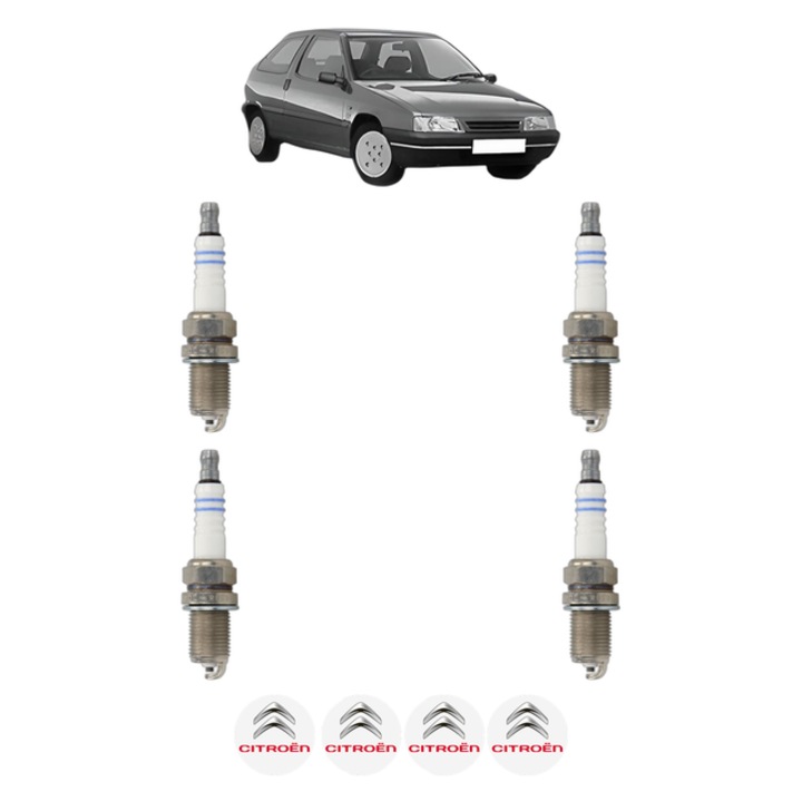 Set 4 Bujii Scanteie CITROEN ZX (N2) 2.0 i 16V 150 CP din 1994 - 1997, bujie motor, Bosch, 4x Stickere auto cu CITROEN