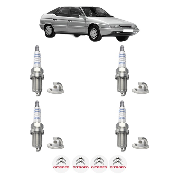 Set 4 Bujii Scanteie CITROEN XM Break (Y4) 3.0 V6 190 CP din 1997 - 2000, bujie motor, Bosch, 4x Stickere auto cu CITROEN