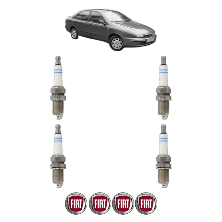 Set 4 Bujii Scanteie FIAT MAREA (185_) 1.6 103 CP din 2000 - 2002, bujie motor, Bosch, 4x Stickere auto cu FIAT