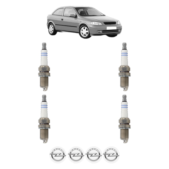 Set 4 Bujii Scanteie OPEL ASTRA G Hatchback (T98) 1.4 (F08, F48) 90 CP din 2007 - 2009, bujie motor, Bosch, 4x Stickere auto cu OPEL