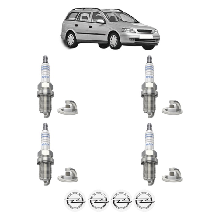 Set 4 Bujii Scanteie OPEL ASTRA G Estate (T98) 2.0 OPC (F35) 192 CP din 2002 - 2004, bujie motor, Bosch, 4x Stickere auto cu OPEL