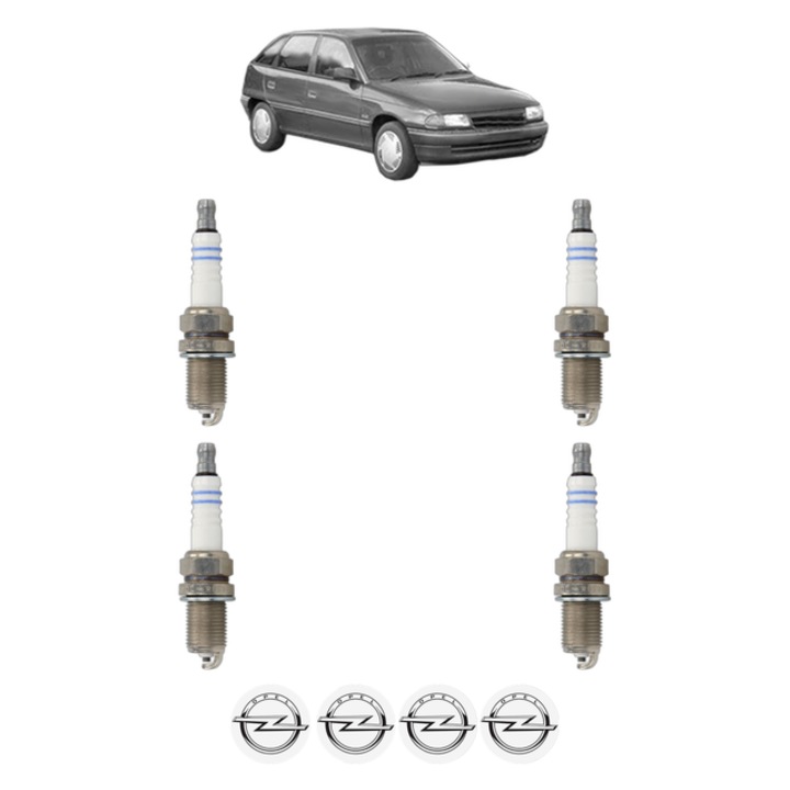 Set 4 Bujii Scanteie OPEL ASTRA F CLASSIC Hatchback (T92) 1.6 i (F08, M08, F68, M68) 75 CP din 1998 - 2002, bujie motor, Bosch, 4x Stickere auto cu OPEL