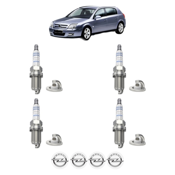 Set 4 Bujii Scanteie OPEL SIGNUM Hatchback (Z03) 1.8 (F48) 122 CP din 2003 - 2005, bujie motor, Bosch, 4x Stickere auto cu OPEL