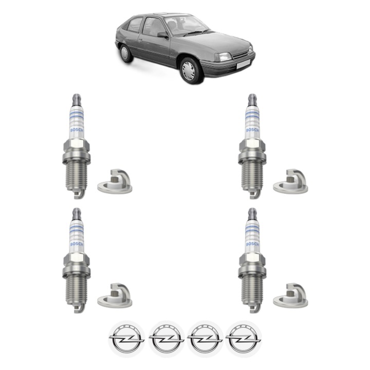 Set 4 Bujii Scanteie OPEL KADETT E Hatchback (T85) 2.0 GSI 16V Cat (C08, C48, D08, D48) 150 CP din 1988 - 1991, bujie motor, Bosch, 4x Stickere auto cu OPEL