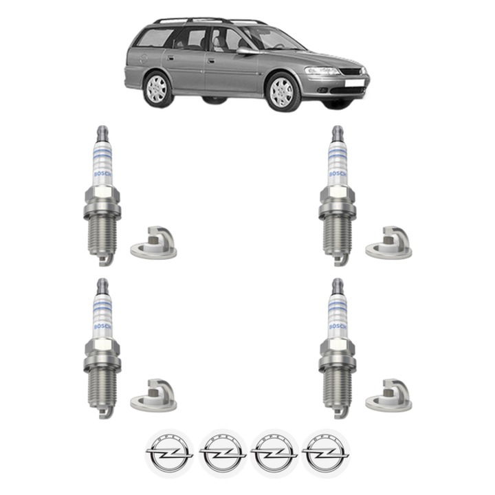 Set 4 Bujii Scanteie OPEL VECTRA B Estate (J96) 1.6 i 16V (F35) 100 CP din 1996 - 2002, bujie motor, Bosch, 4x Stickere auto cu OPEL