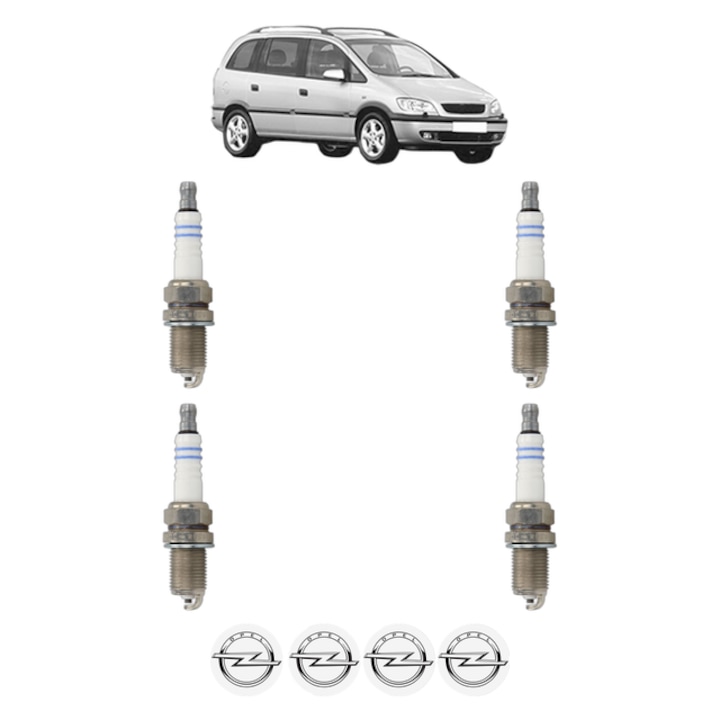 Set 4 Bujii Scanteie OPEL ZAFIRA A MPV (T98) 1.8 16V (F75) 125 CP din 2000 - 2005, bujie motor, Bosch, 4x Stickere auto cu OPEL