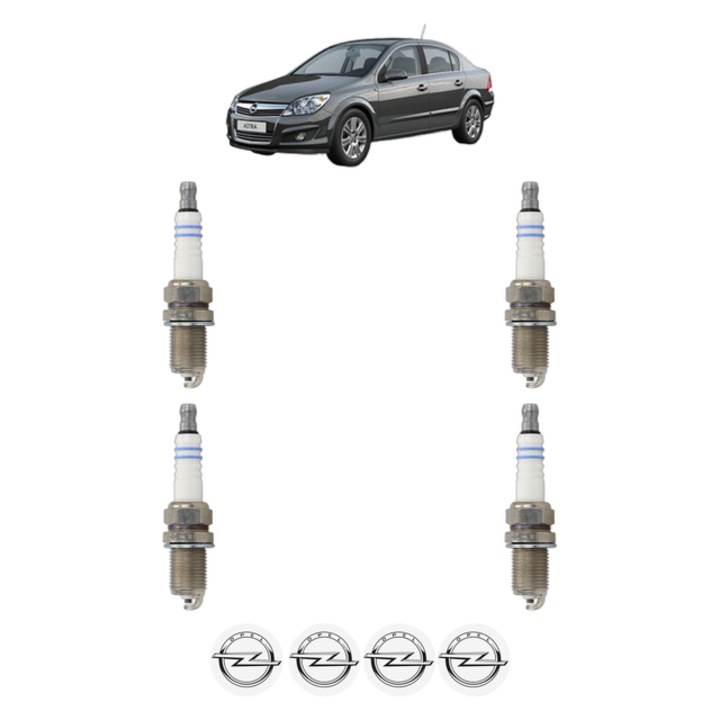 Set 4 Bujii Scanteie OPEL ASTRA H CLASSIC Saloon (A04) 1.6 (L69) 116 CP din 2009 - 2014, bujie motor, Bosch, 4x Stickere auto cu OPEL