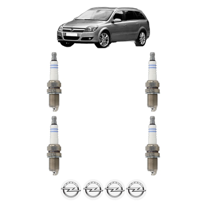 Set 4 Bujii Scanteie OPEL ASTRA H Estate (A04) 1.4 LPG (L35) 90 CP din 2009 - 2010, bujie motor, Bosch, 4x Stickere auto cu OPEL