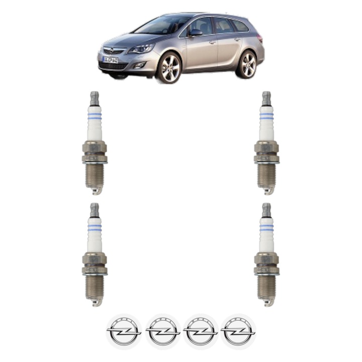 Set 4 Bujii Scanteie OPEL ASTRA J Sports Tourer (P10) 1.6 (35) 116 CP din 2010 - 2015, bujie motor, Bosch, 4x Stickere auto cu OPEL